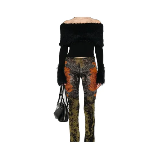 Ribbed Knit And Fuzzy Sweater Black
