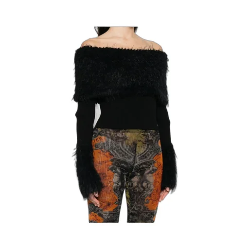Ribbed Knit And Fuzzy Sweater Black
