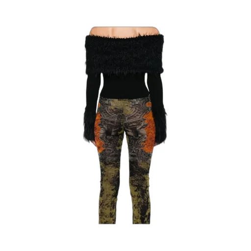 Ribbed Knit And Fuzzy Sweater Black