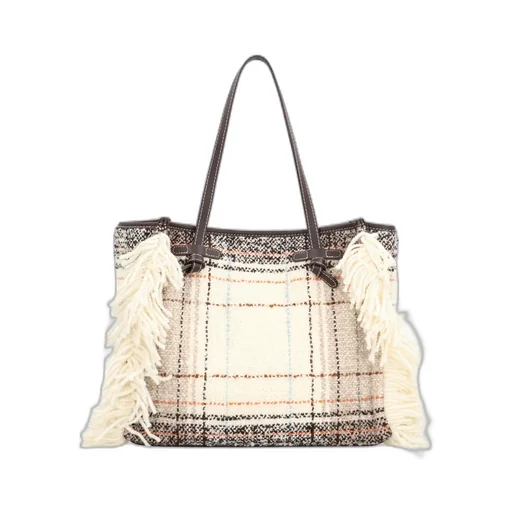 Plaid Fringed Tote Bag