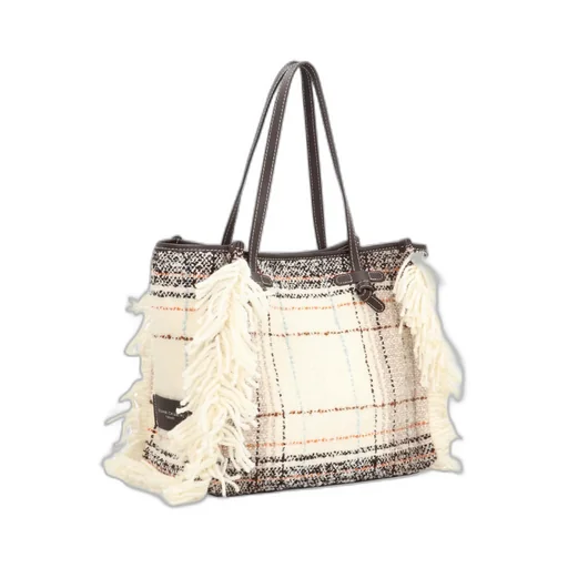 Plaid Fringed Tote Bag