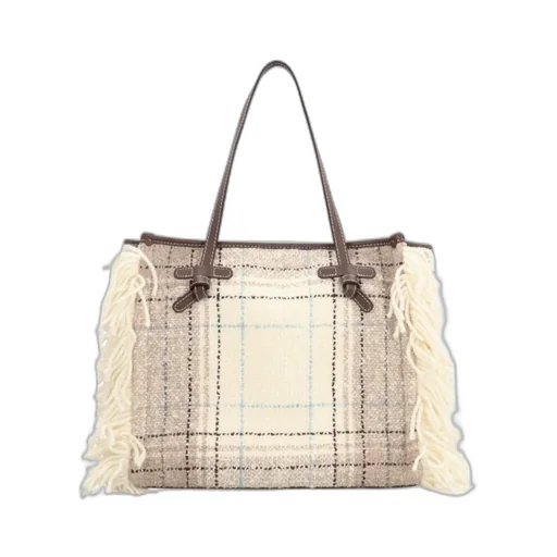 Marcella Fringed Checked Tote Bag