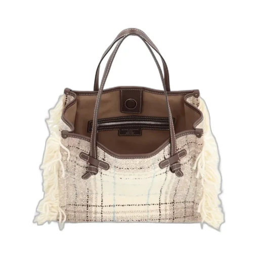 Marcella Fringed Checked Tote Bag