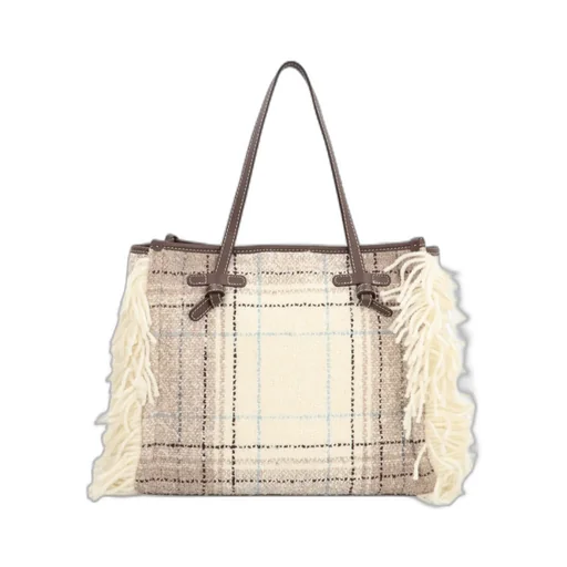 Marcella Fringed Checked Tote Bag