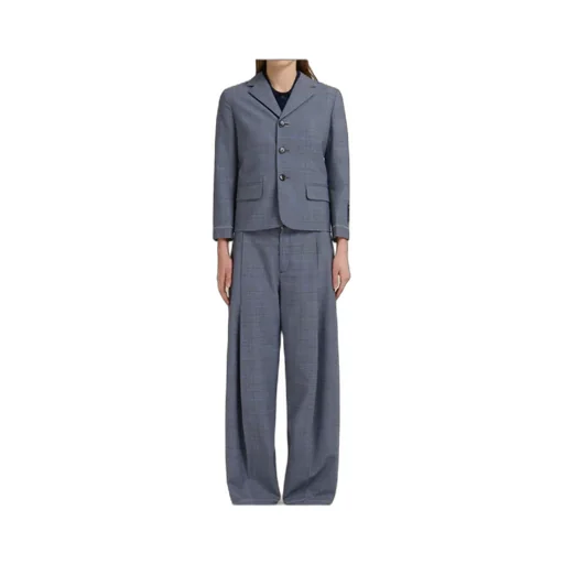 Blue Wool Cropped Jacket With Prince Of Wales Check