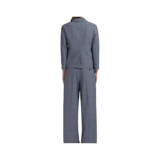 Blue Wool Cropped Jacket With Prince Of Wales Check
