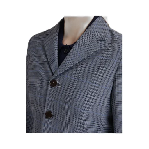 Blue Wool Cropped Jacket With Prince Of Wales Check