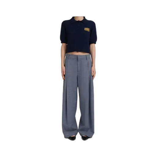 Blue Wool Trousers With Prince Of Wales Check