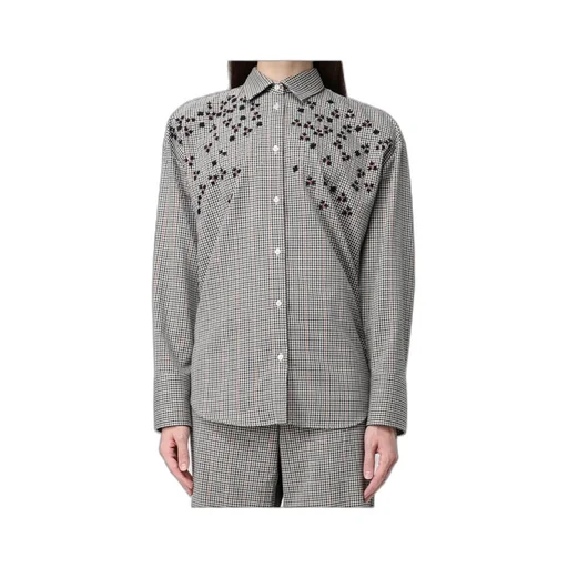 Msgm Long Sleeved Checked Embellished Shirt