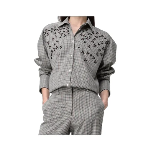 Msgm Long Sleeved Checked Embellished Shirt