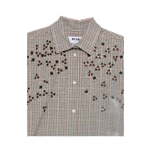 Msgm Long Sleeved Checked Embellished Shirt