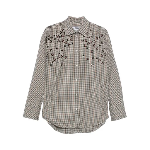 Msgm Long Sleeved Checked Embellished Shirt
