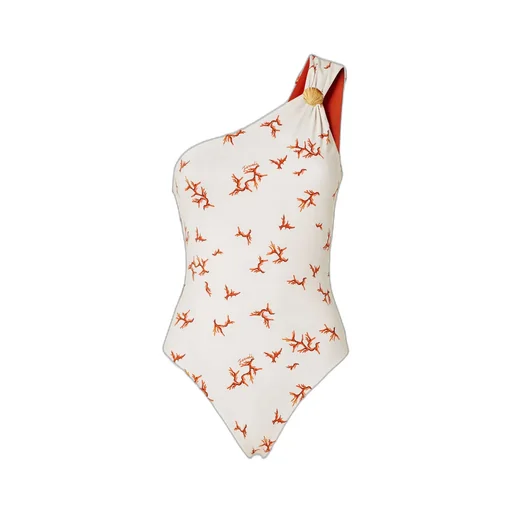 Fendi Coral Printed One-Shoulder Swimsuit