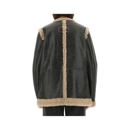 Mm6 Maison Margiela Leather Shearling-Panels Crewneck Jacket