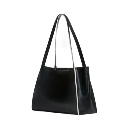 Black Leather Cresta E/W Small Tote Bag