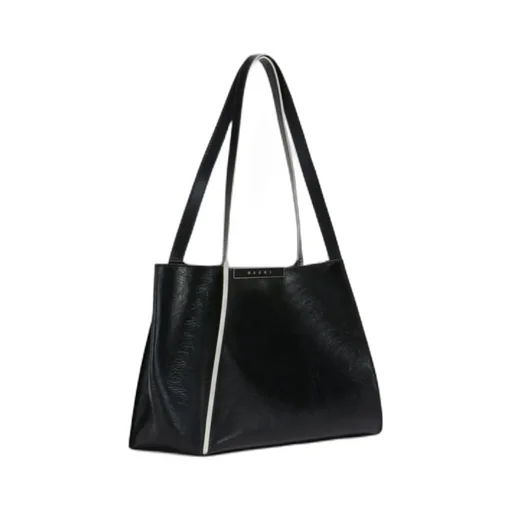 Black Leather Cresta E/W Small Tote Bag