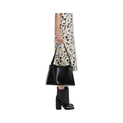Black Leather Cresta E/W Small Tote Bag