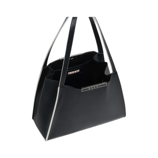 Black Leather Cresta E/W Small Tote Bag