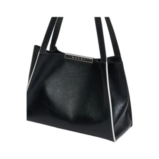 Black Leather Cresta E/W Small Tote Bag