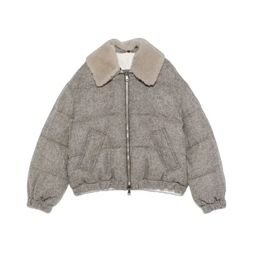 Brunello Cucinelli Herringbone Zip-Up Quilted Jacket
