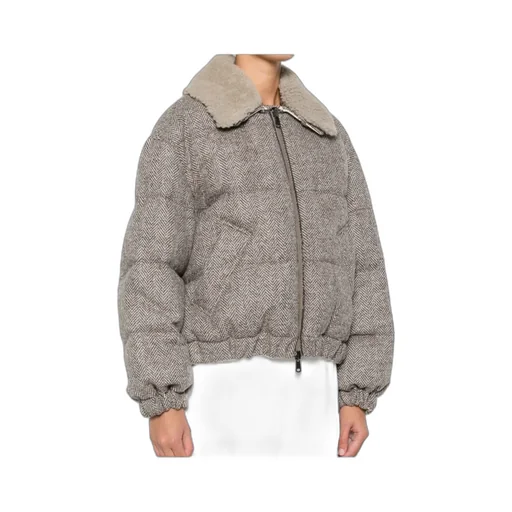 Brunello Cucinelli Herringbone Zip-Up Quilted Jacket