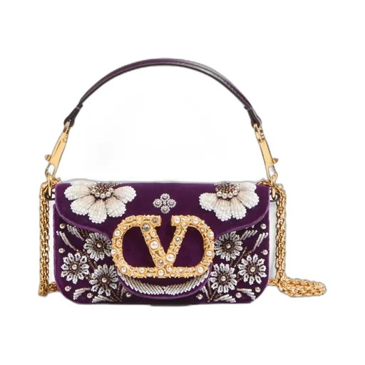 Valentino Garavani Locò Small Embroidered Shoulder Bag With Jewel Logo