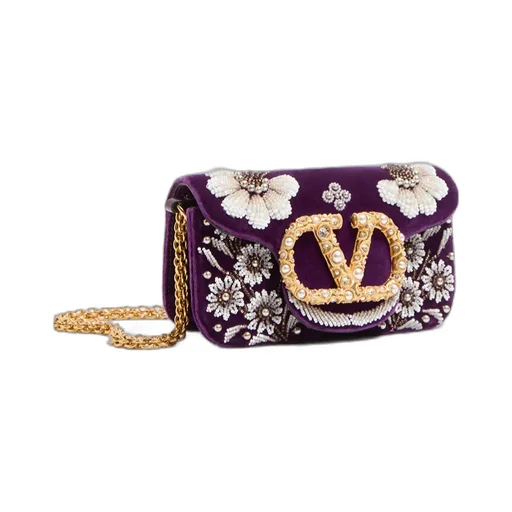 Valentino Garavani Locò Small Embroidered Shoulder Bag With Jewel Logo
