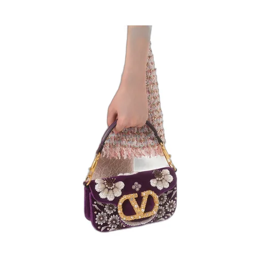 Valentino Garavani Locò Small Embroidered Shoulder Bag With Jewel Logo