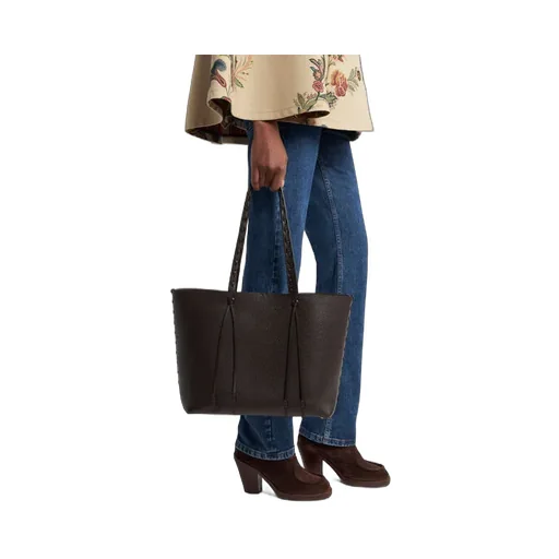 Etro Essential Medium Leather Tote Bag With Threading