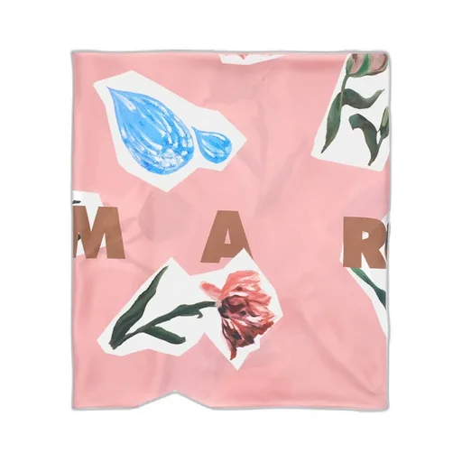 Pink Silk Foulard With Flower Collage