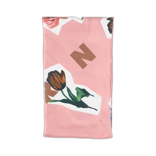 Pink Silk Foulard With Flower Collage