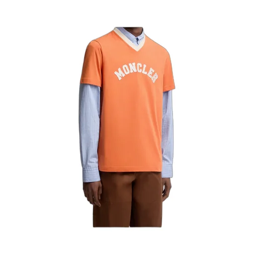 Embroidered Logo Cotton Piquet V-Neck T-Shirt