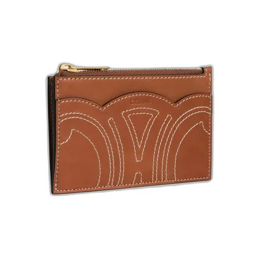 Zipped Card Holder In Natural Calfskin