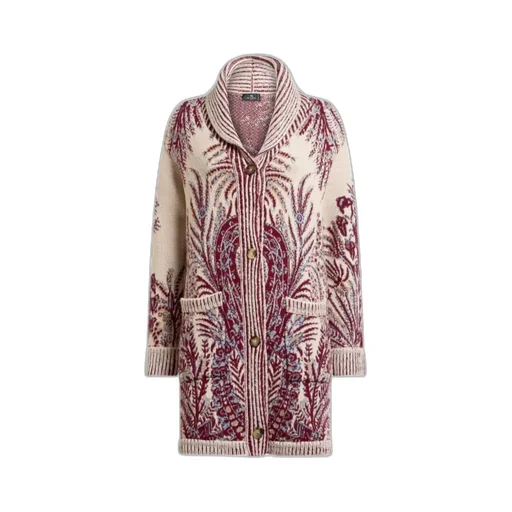 Wool And Cotton Jacquard Maxi Cardigan