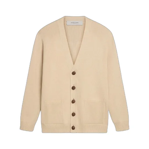 Men’S Beige Cardigan With Lettering On The Back Golden