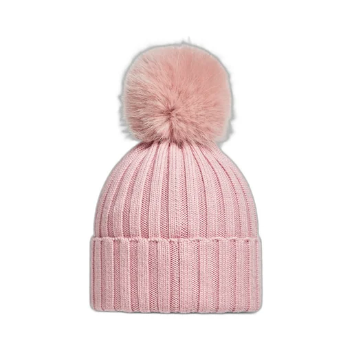 Wool Beanie With Faux Fur Pom Pom