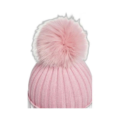 Wool Beanie With Faux Fur Pom Pom
