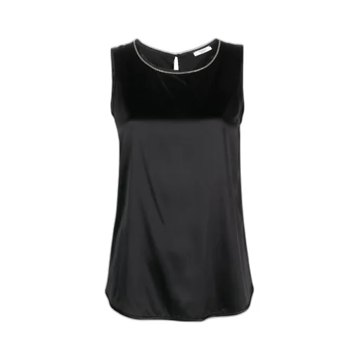 Beaded-Trim Sleeveless Silk Satin Top