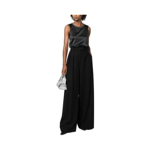 Beaded-Trim Sleeveless Silk Satin Top