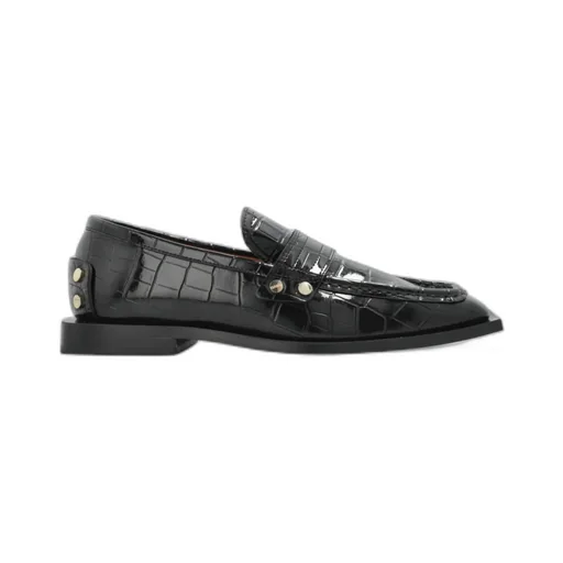 Studded Loafers In Black Croco