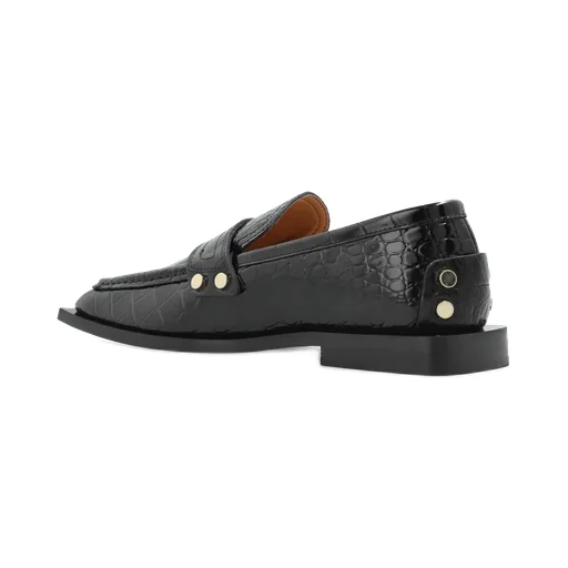 Studded Loafers In Black Croco