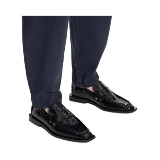 Studded Loafers In Black Croco
