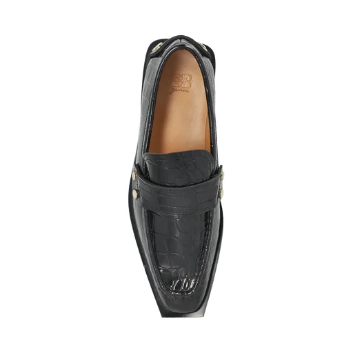 Studded Loafers In Black Croco