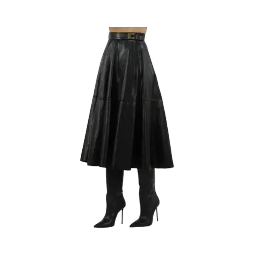 Leather-Effect Panelled Midi Skirt