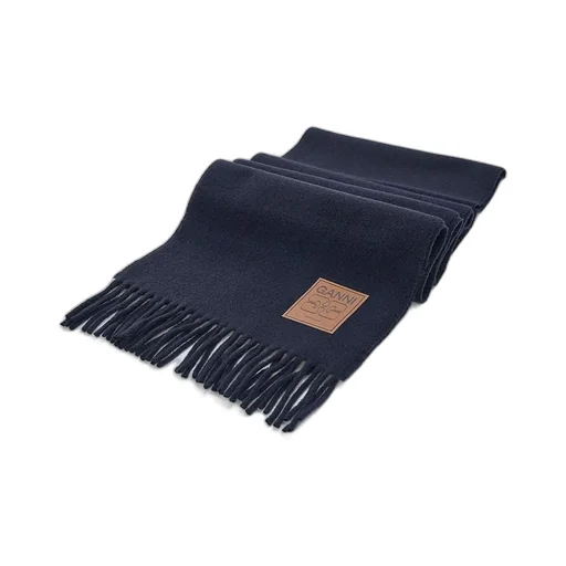 Ganni Logo Patch Fringed Scarf