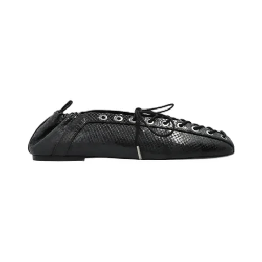 Lace-Up Ballerinas In Black Snake