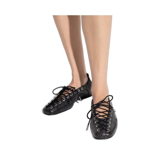 Lace-Up Ballerinas In Black Snake