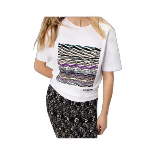 Wave-Pattern Box-Applique T-Shirt