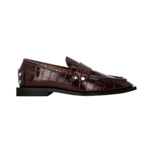 Studded Loafers In Brown Croco