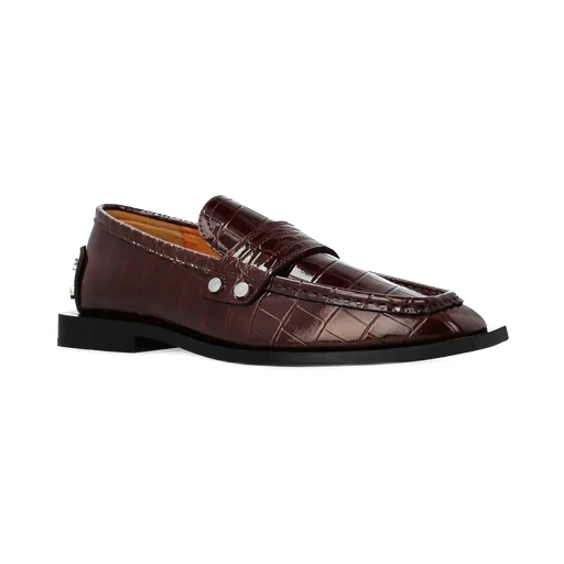Studded Loafers In Brown Croco